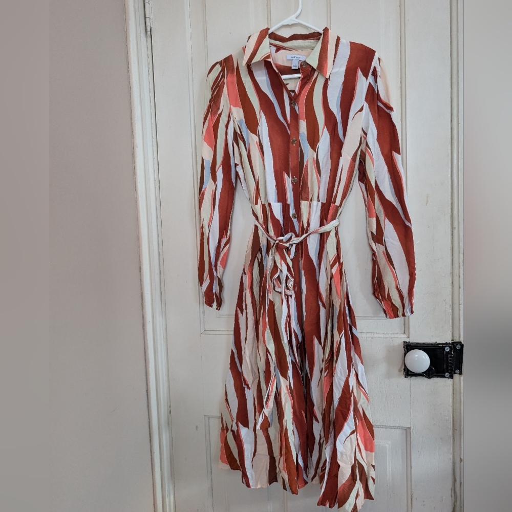 Stylish Women's Nine West Coral & White Wrap Dress Shirt Dress Size L